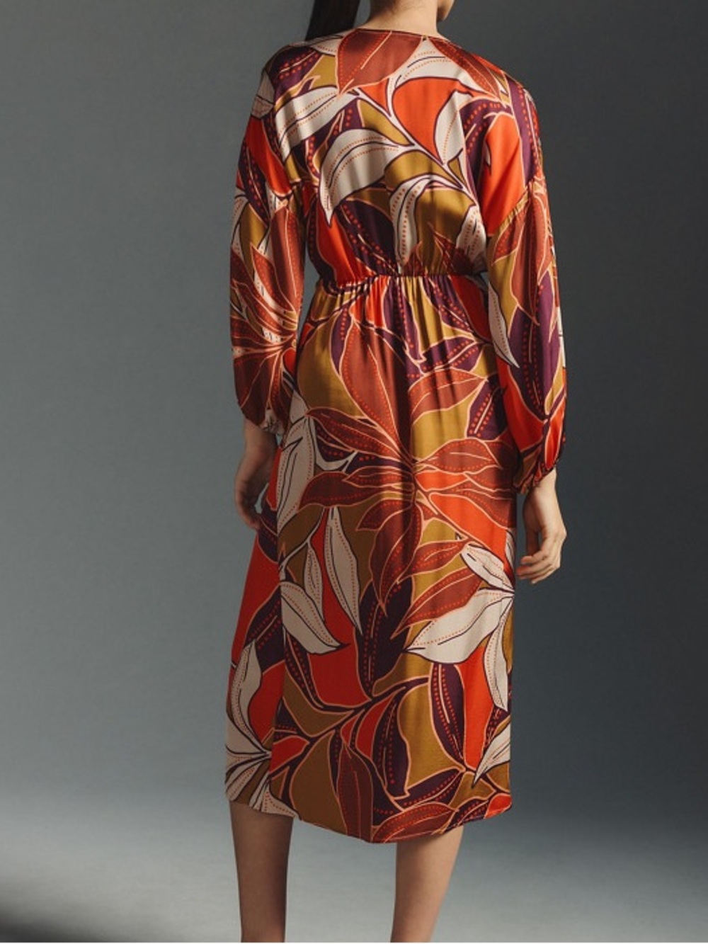 Anthropologie Floral Printed Midi Dress XS NWT Satin Faux Wrap Long Sleeve $170 - Picture 5 of 14